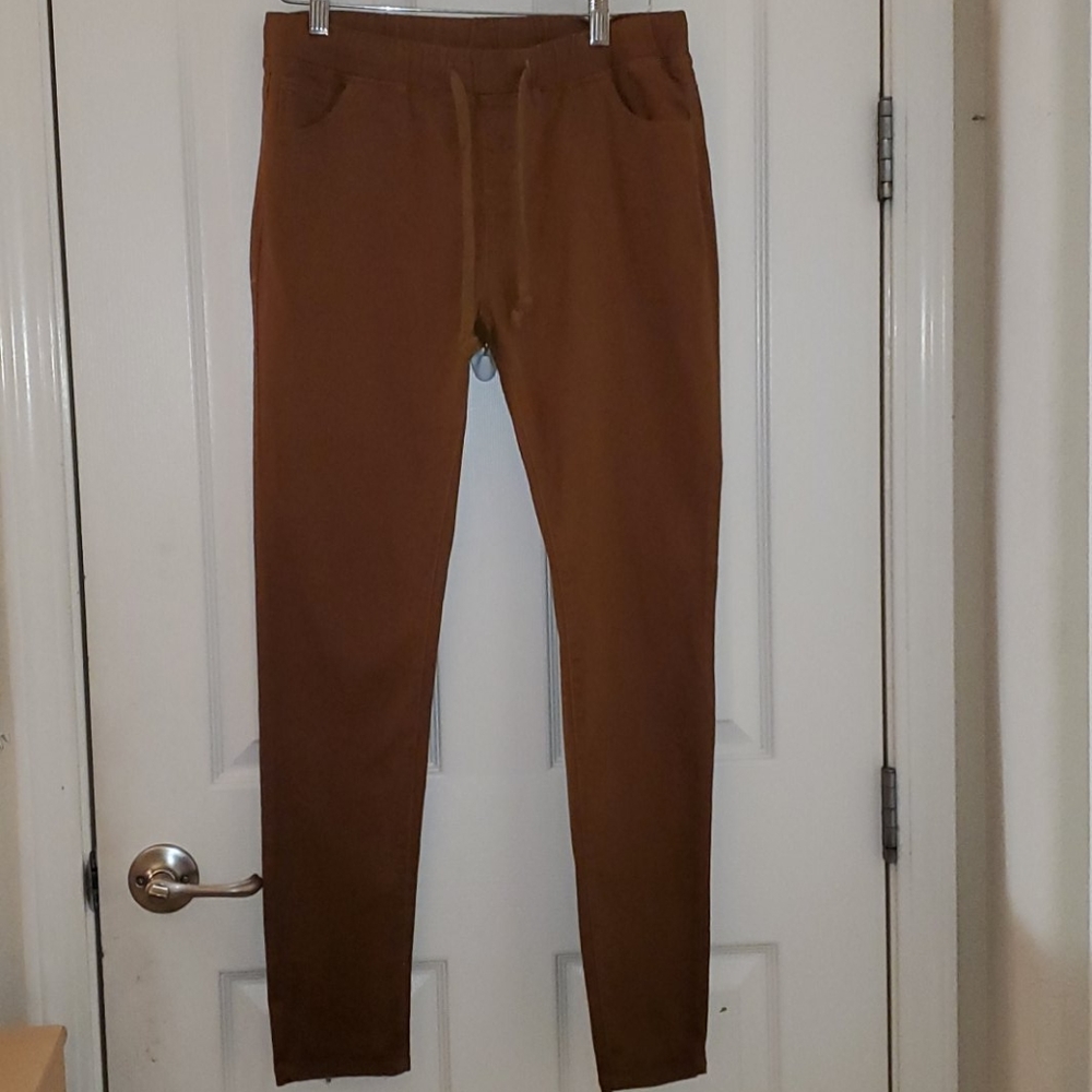 Brown Drawstring Skinny Pants